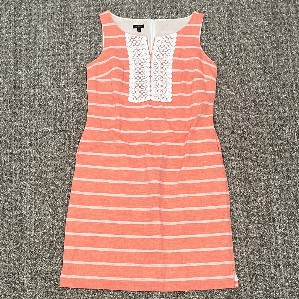 Talbots Coral and White Striped Linen Dress